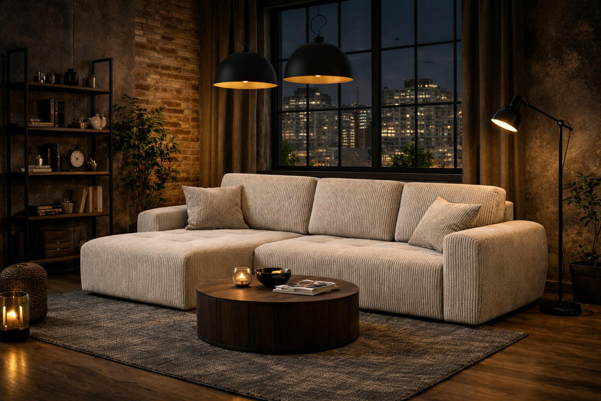 ECKSOFA Mit Schlaffunktion Und Bettkasten L-Form Ivo L, Cordstoff Poso, Dunkelbeige, Links - Beige, Holz (250/142cm) - Kaiser Möbel