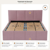 POLSTERBETT Dalas Rose 200 x 200 x 40 cm Stauraum Mit hochwertiger Matratze H2 (bis 100 kg) und Lattenrost - Rosa, Holz (200/200cm) - Halmon Schlafkomfort Betten 