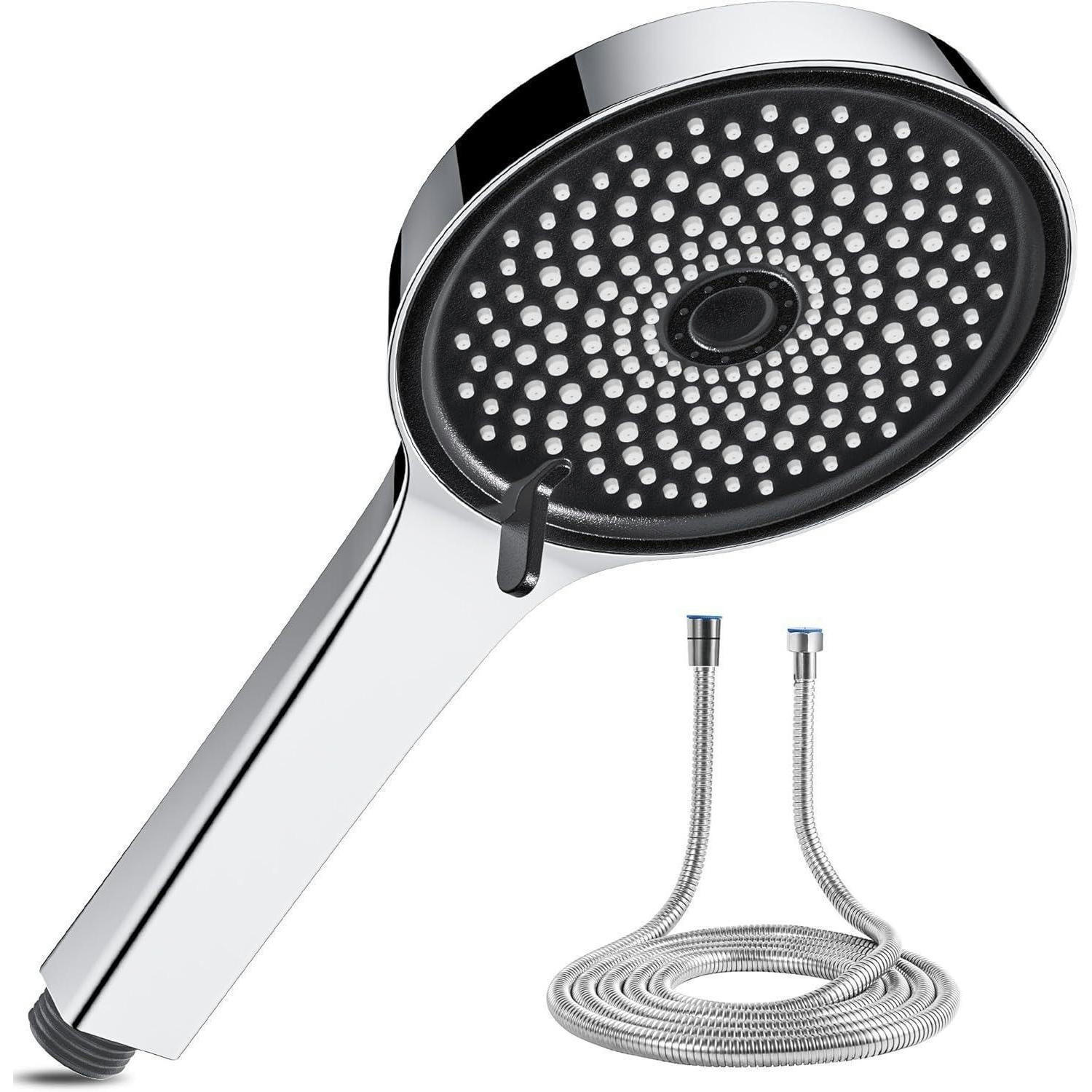 HANDBRAUSE Set mit 6 Strahlarten und 150 cm Schlauch - Silberfarben, Metall (10/12.7/24cm)