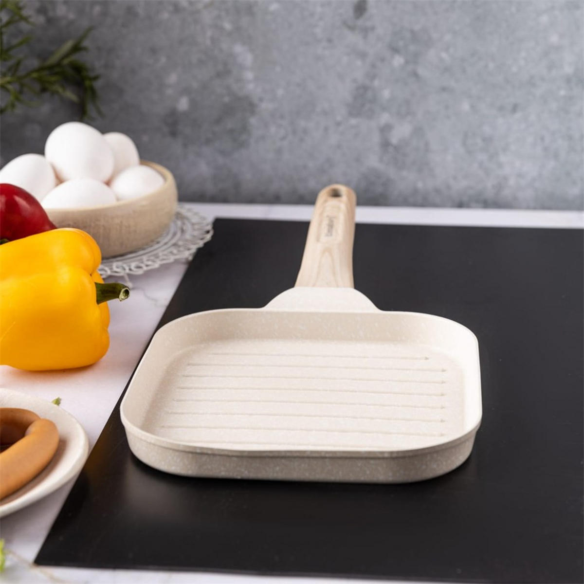 GRILLPFANNE Beige 36/18.5/2.5 cm KB7812 - Beige, Metall (36cm) - Klausberg 