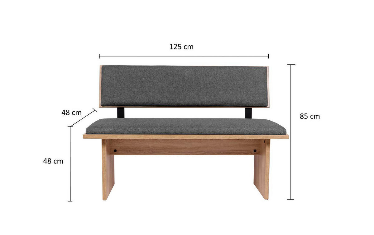 SITZBANK Die Stilvolle - Eichefarben/Grau, Holzwerkstoff/Textil (48/85/125cm) - Kundler Home