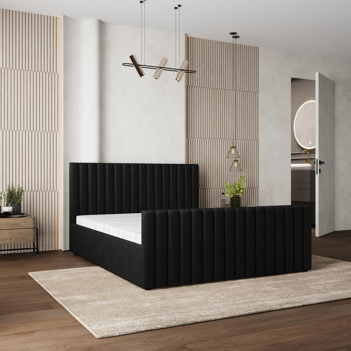 POLSTERBETT CANOVA 140x200 cm mit Bettkästen - Schwarz - Schwarz, Holz (140/200cm) - MASSENO