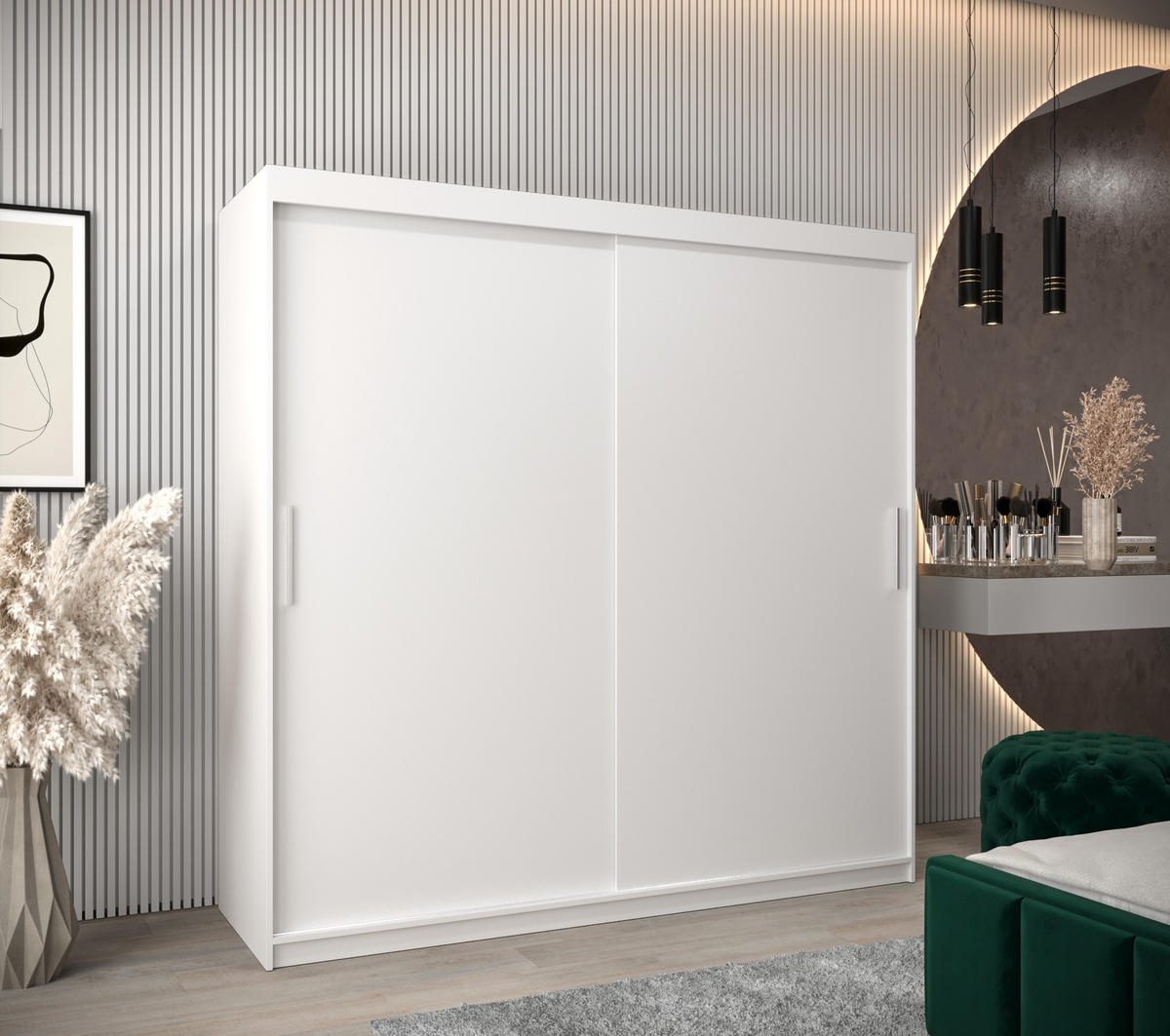 SCHWEBETÜRENSCHRANK 200/200/62 2-türig - Silberfarben/Weiß, Holz/Kunststoff (200/200/62cm) - MÖBEL KRYSPOL