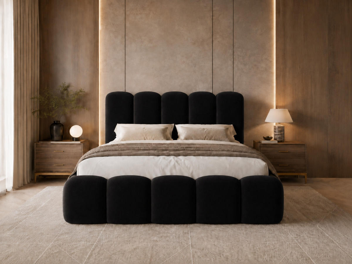POLSTERBETT TEDDY 120x200 cm in Schwarz, gepolstertes Kopfteil, Lattenrost, Bettkasten, Velvet-Stoff - Schwarz, Holz/Textil (120/200cm) - EMLAR Home