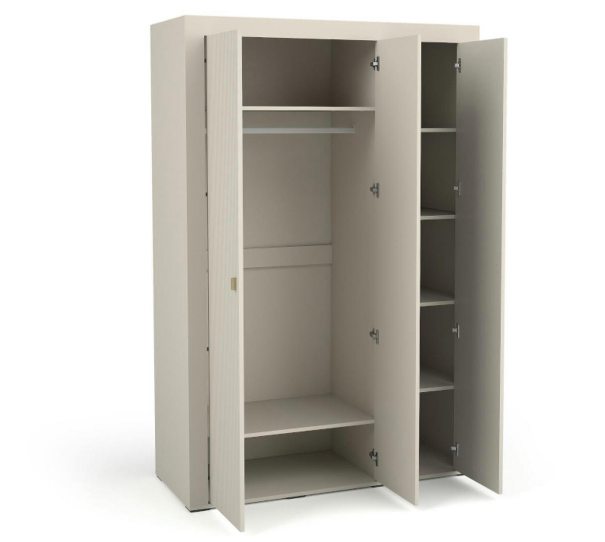 KLEIDERSCHRANK Mossa Kaschmir, Dreitüriger Kippschrank mit Spiegel - Beige, Holzwerkstoff (137/206/56cm) - Bettso