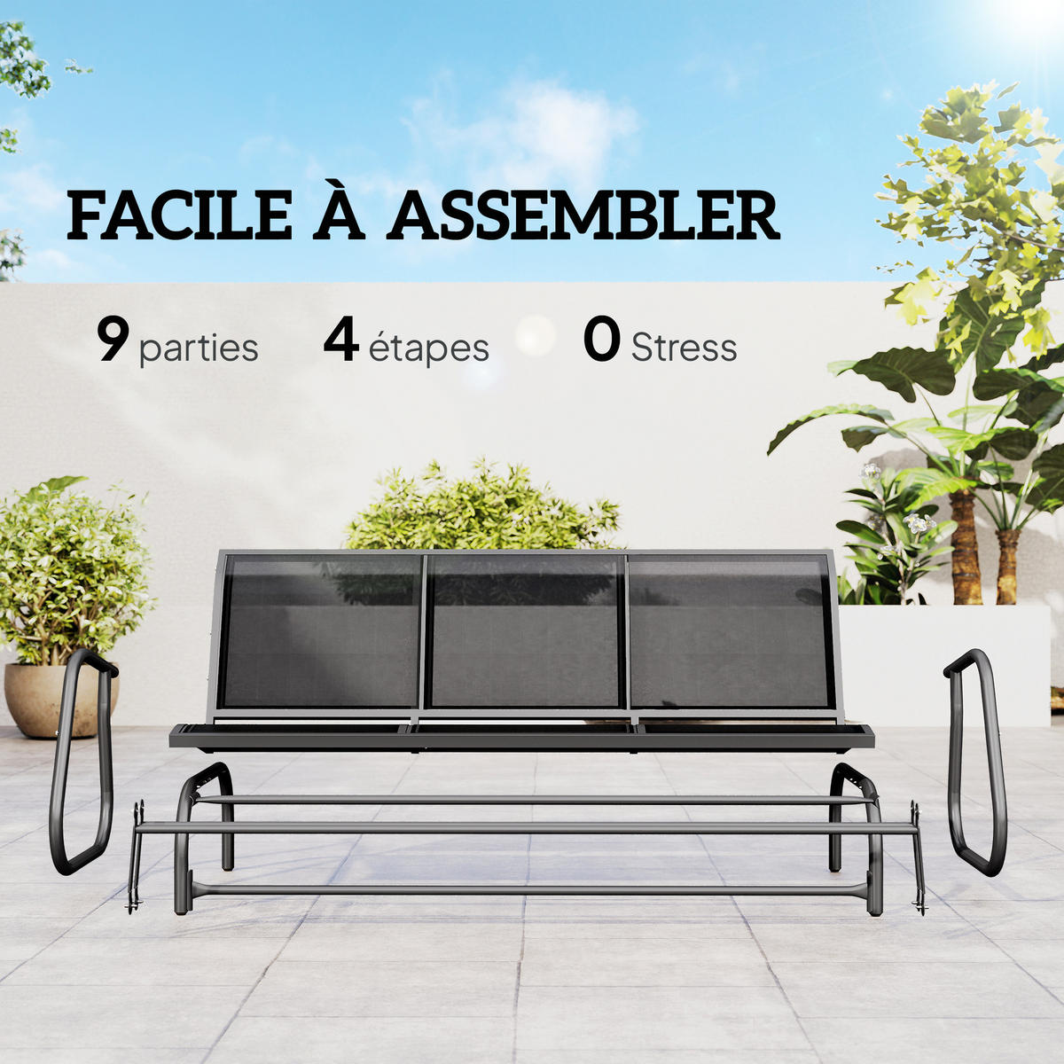 GARTENBANK DE-15228 Schwarz - Schwarz, Metall (147/85/70cm) - ComfortXL