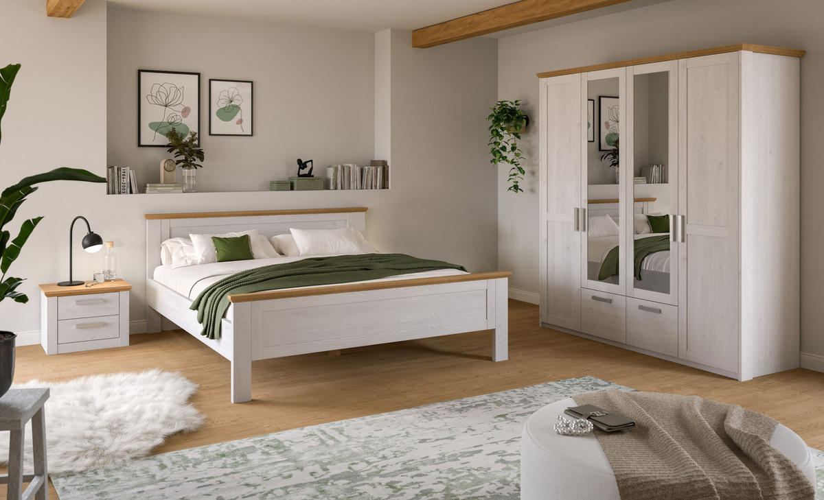 BETTANLAGE mit Kleiderschrank VERONA Bett (180 x 200 cm) in Sibiu Lärche Nachbildung - Lärchefarben, Holzwerkstoff - Homes & Jones