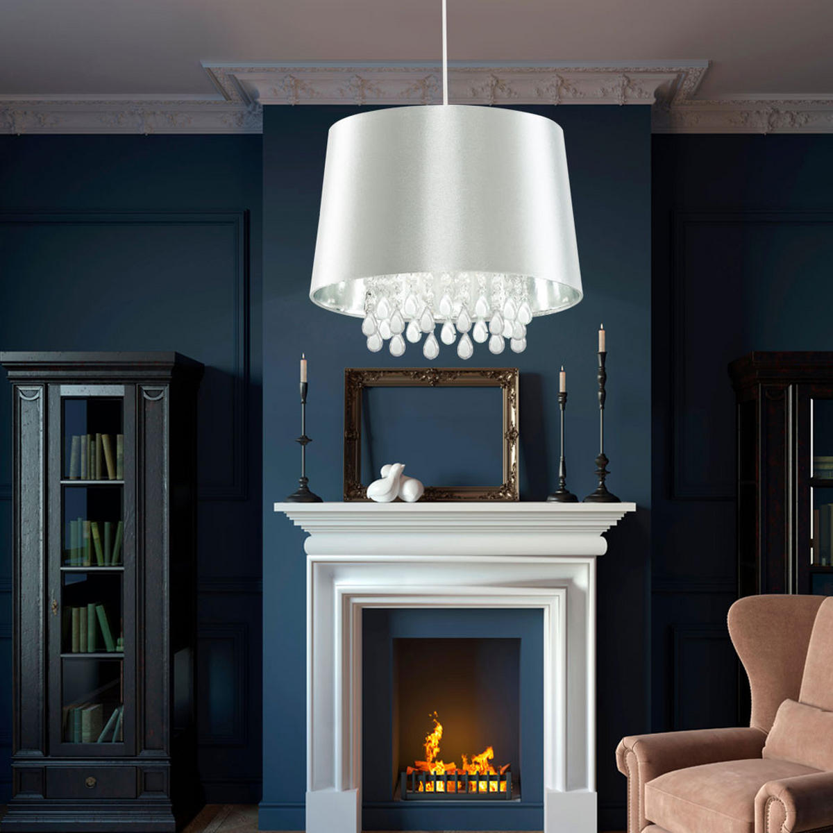 LED HÄNGELEUCHTE Kristall Optik Silber - Silberfarben, Metall (32/32/153cm)