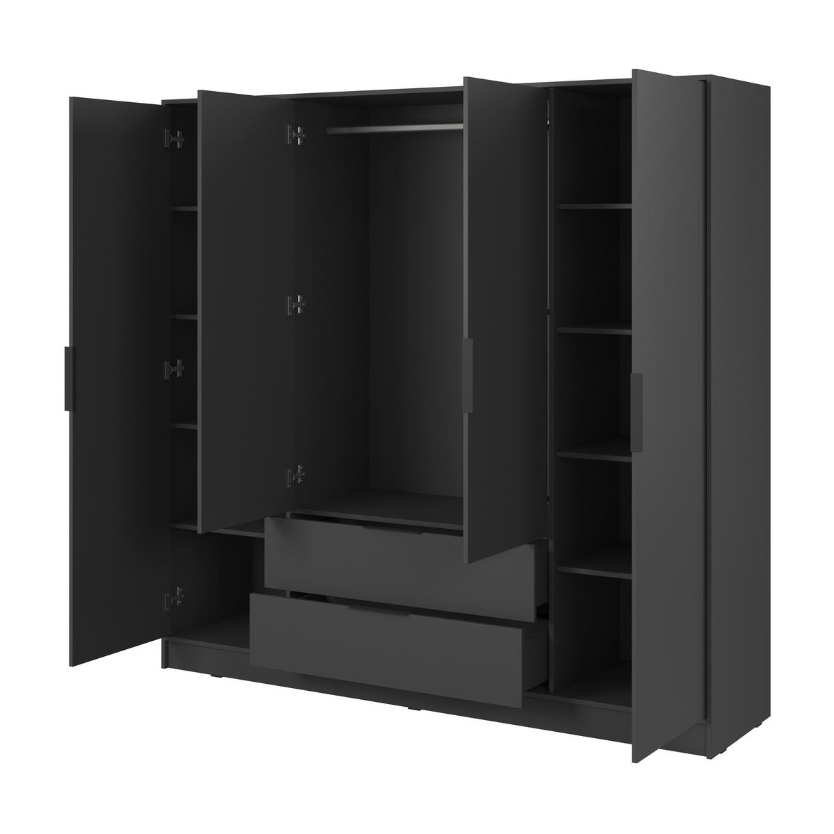 DREHTÜRENSCHRANK CATERINA 206/200/51 cm 4-türig Graphitfarben - Graphitfarben, Holzwerkstoff (206/200/51cm) - MASSENO