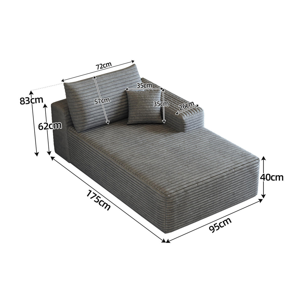 RÉCAMIERE DE-34752 rechte Chaiselongue Grau - Grau, Textil (95/83/175cm) - ComfortXL