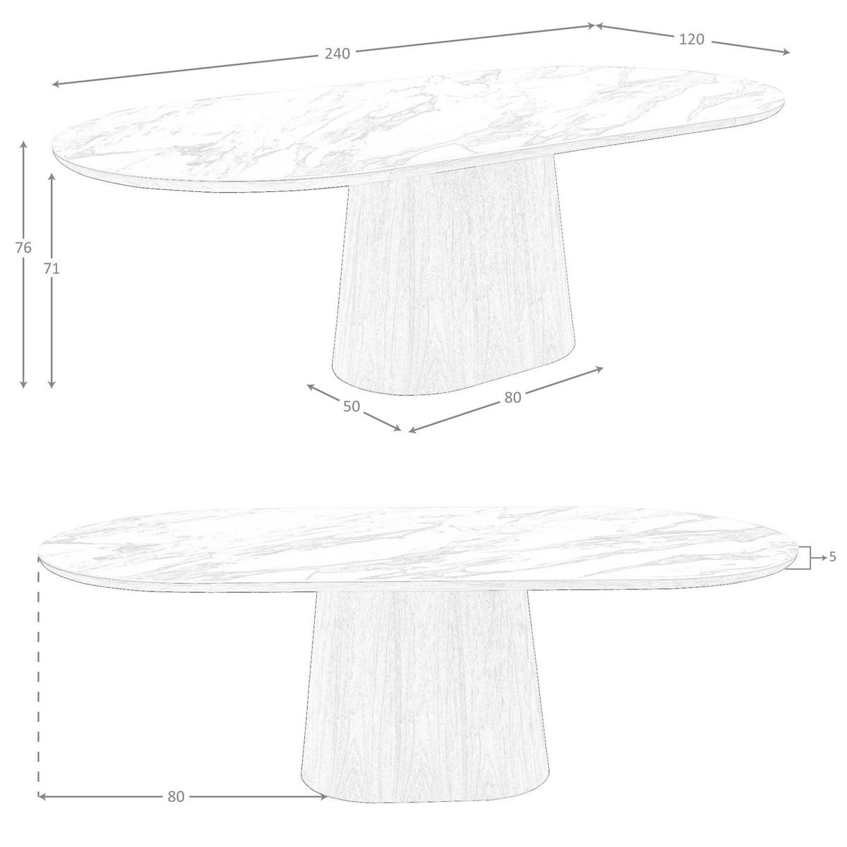 ESSTISCH Ovaler halbrunder Esstisch aus Porzellanmarmor und Nussbaum Ø240/120/76 cm - Hellbraun/Walnussfarben, Holz/Keramik (120/240/76cm) - ANGEL CERDA