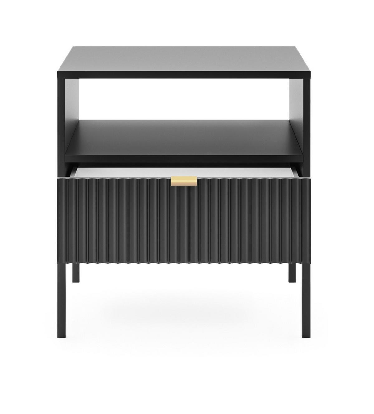 NACHTTISCH 54 cm Galla mit Schublade, Geriffelte Fronten, Schwarz + Gold - Goldfarben/Schwarz, Holz (54/56/39cm) - Emporius