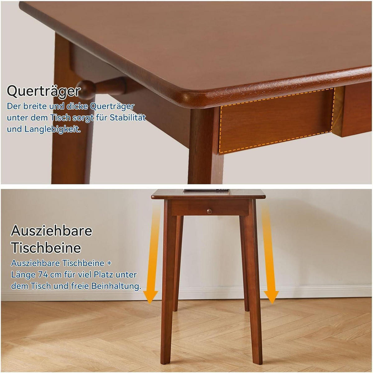 SCHREIBTISCH Massivholz mit Schubladen 99 x 50 x 76 cm - Braun, Holz (100/50/75cm)