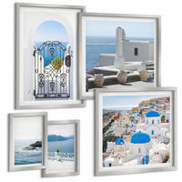 BILDER SET 5er Set - 50x50 cm & 20x30 cm & 40x60 cm Silberner Rahmen - Gebäude am Weißen Meer, Griechenland - Silberfarben, Kunststoff (40/60cm) - TULUP