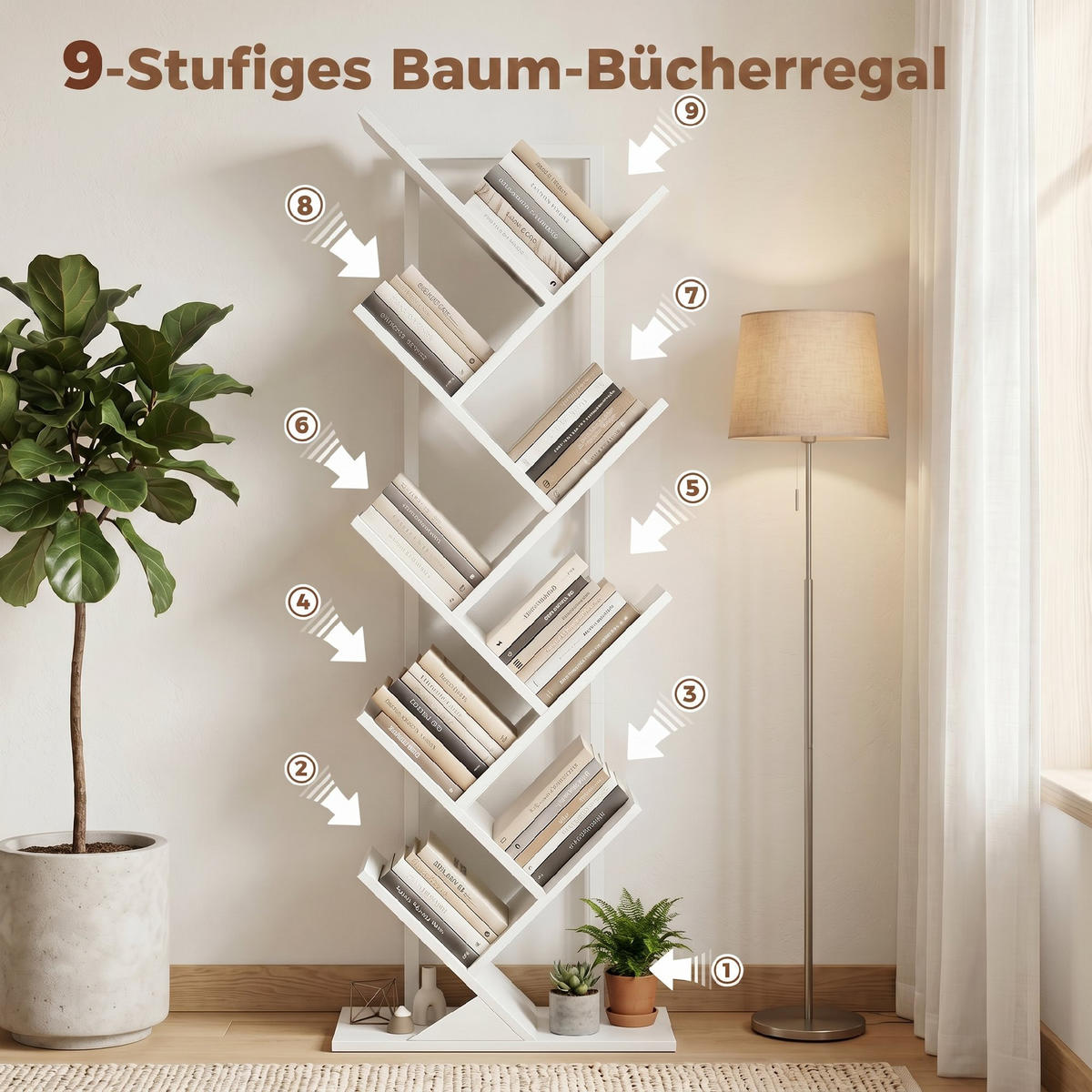 BÜCHERREGAL Spanplatte Stahl Weiß - Weiß, Holzwerkstoff (24/136/50cm) - HOMCOM