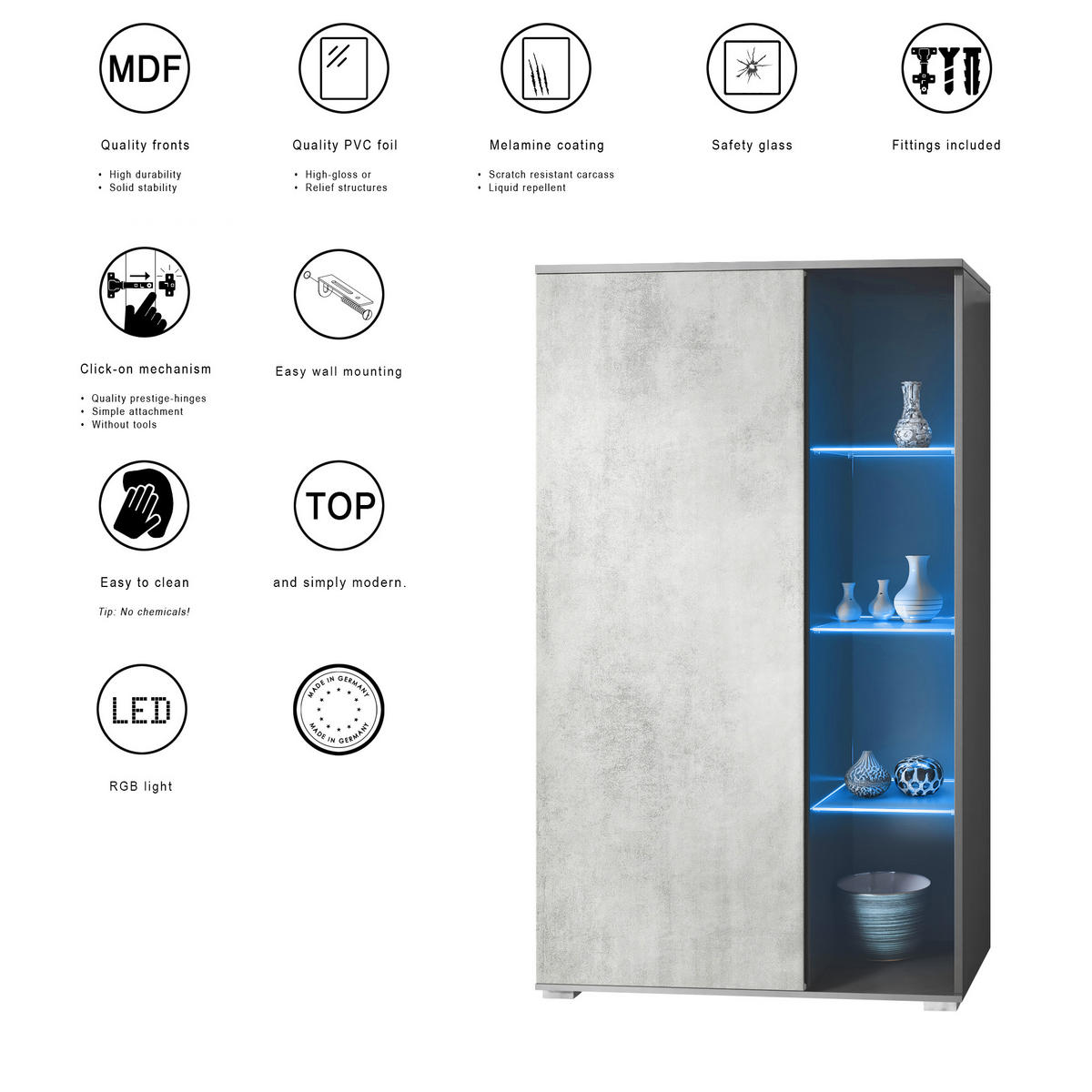 VITRINE Davos Eiche Ribbeck - Alteiche, Holzwerkstoff (71.5/134/35cm) - Vladon
