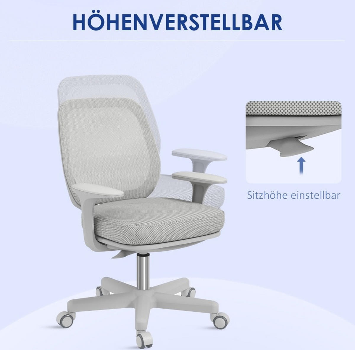 BÜROSTUHL ergonomisch höhenverstellbar 55 x 48 x 82,5-94,5 cm Grau - Grau, Kunststoff (48/94.5/55cm) - Meubliv