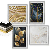 WANDBILDER 4er Set - 50x50 cm & 40x60 cm Silberner Rahmen - Moderne Pflanzenmuster - Silberfarben, Kunststoff (50/50cm) - ArtPrintCave