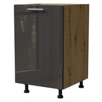 KÜCHENUNTERSCHRANK Essen D1D/50 Graphit Hochglanz / Eiche Artisan Matt 50 / 50 / 82cm - Graphitfarben/Eiche Artisan, Holz/Holzwerkstoff (50/82/50cm) - Feldmann-Wohnen