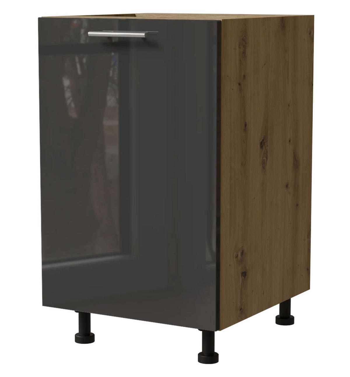 KÜCHENUNTERSCHRANK Essen D1D/50 Graphit Hochglanz / Eiche Artisan Matt 50 / 50 / 82cm - Graphitfarben/Eiche Artisan, Holz/Holzwerkstoff (50/82/50cm) - Feldmann-Wohnen