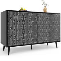 SIDEBOARD 120/35/78 cm, schwarz-weißes Geometriemuster, verstellbare Einlegeböden, Schwarz - Schwarz, Holzwerkstoff (120/78/35cm) - Redom