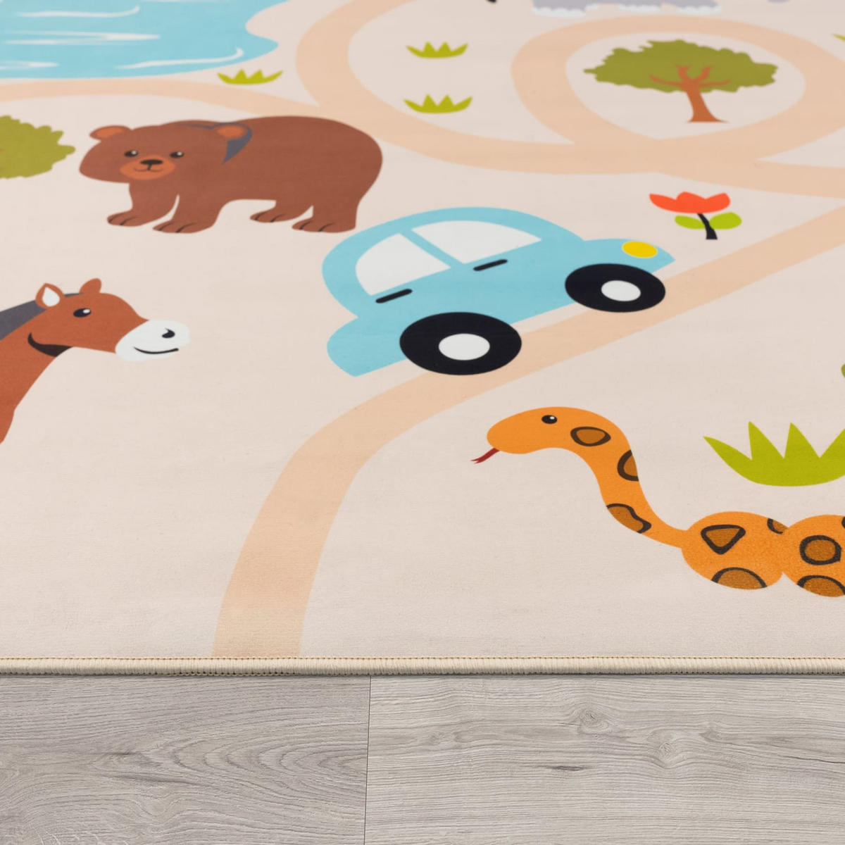 KINDERTEPPICH waschmaschinenwaschbar Safari‑Straßen‑Muster Kinderzimmer schmutzabweisend Mehrfarbig Rechteckig 80x150 - Multicolor, Textil (80/150cm) - KADIMA DESIGN