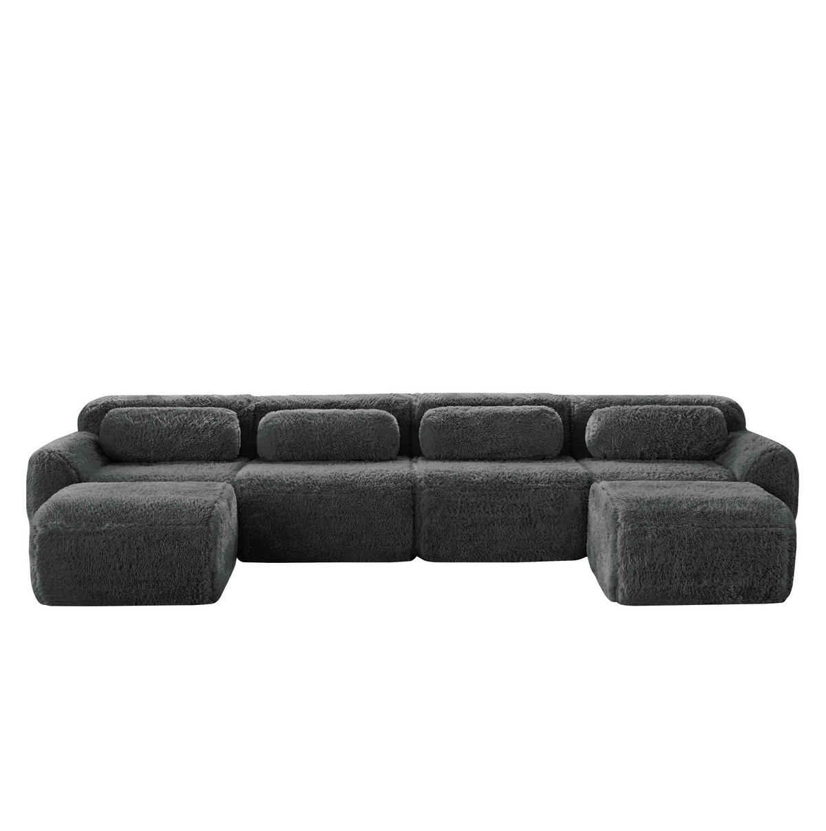ECKSOFA 378/179/73 cm grau aus Plüsch ohne Montage frei kombinierbar - Grau, Textil (179/378cm) - OKWISH