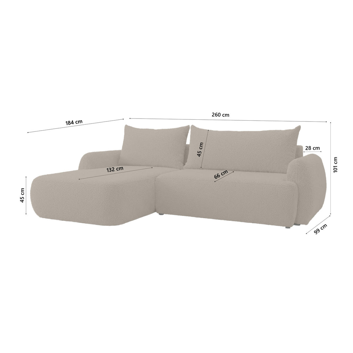 ECKSOFA MUNDUK II mit Schlaffunktion, Taupe - Taupe, Textil (260/184cm) - Fedve