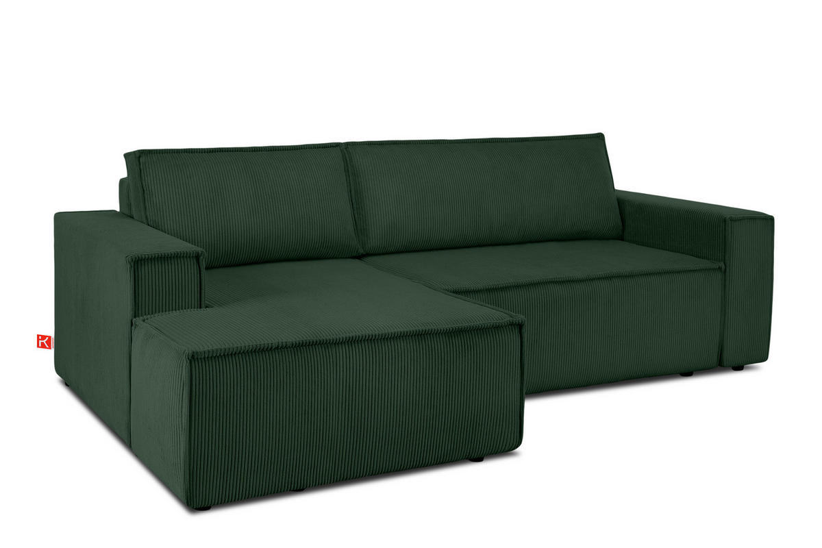 ECKSCHLAFSOFA-LINKS NAPI in Pet Friendly Cord-Stoff, dunkelgrün - Dunkelgrün/Schwarz, Textil (262/148cm) - KONSIMO®