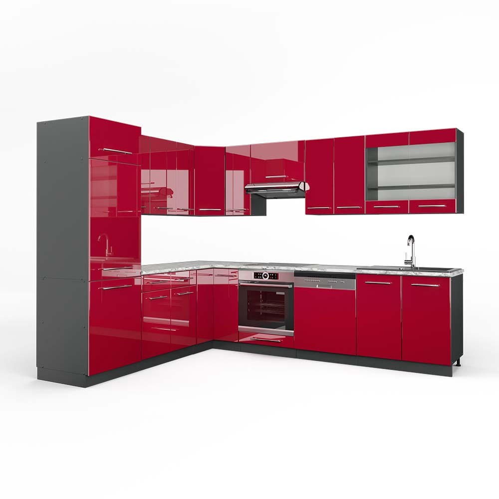 ECKKÜCHE Fame-Line Bordeaux Hochglanz/Anthrazit 227 x 287 cm AP Marmor - Bordeaux/Anthrazit, Holzwerkstoff (287/81.6/60cm) - Vicco