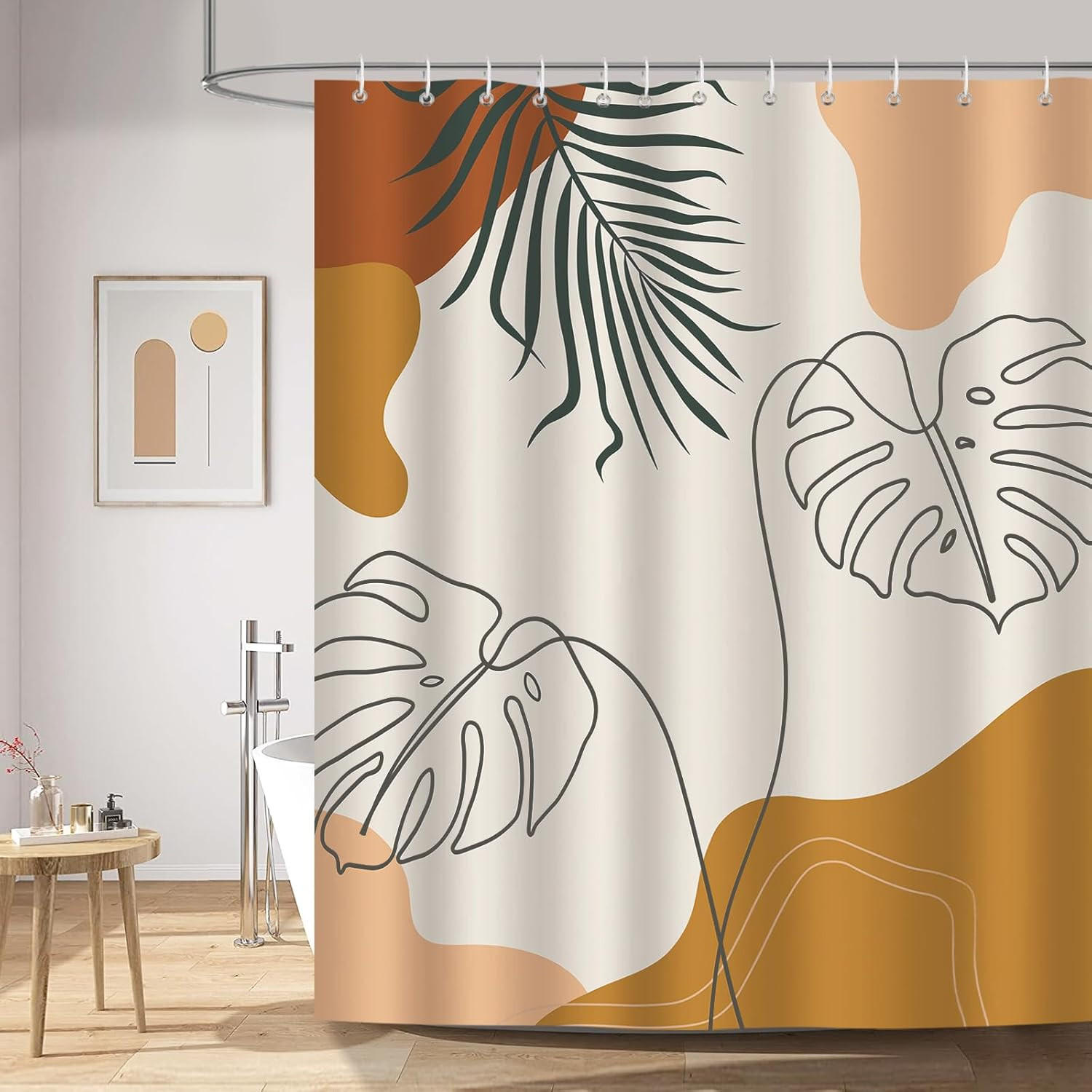 DUSCHVORHANG Boho abstrakt Blätter Mitte Polyester mit Haken - Braun, Textil (180/180cm) - MCBOSON