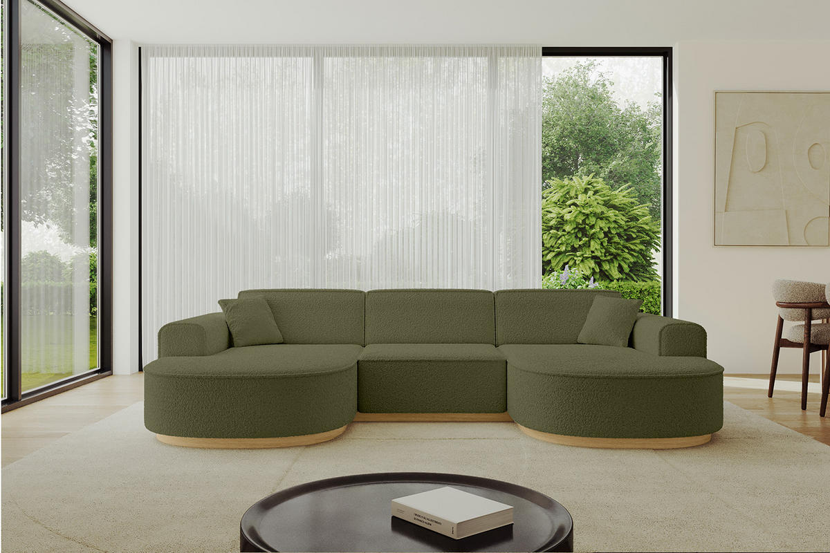 WOHNLANDSCHAFT MARI-U1-v2 - 303x171x83 cm Grün Bouclé - Grün, Holzwerkstoff/Textil (303/83/171cm) - ALTDECOR