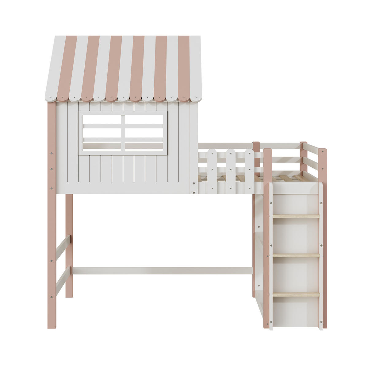 KINDERBETT 90x200 Dachform Massivholz Sicherheitsleiter Rosa - Pink, Holzwerkstoff - FLIEKS