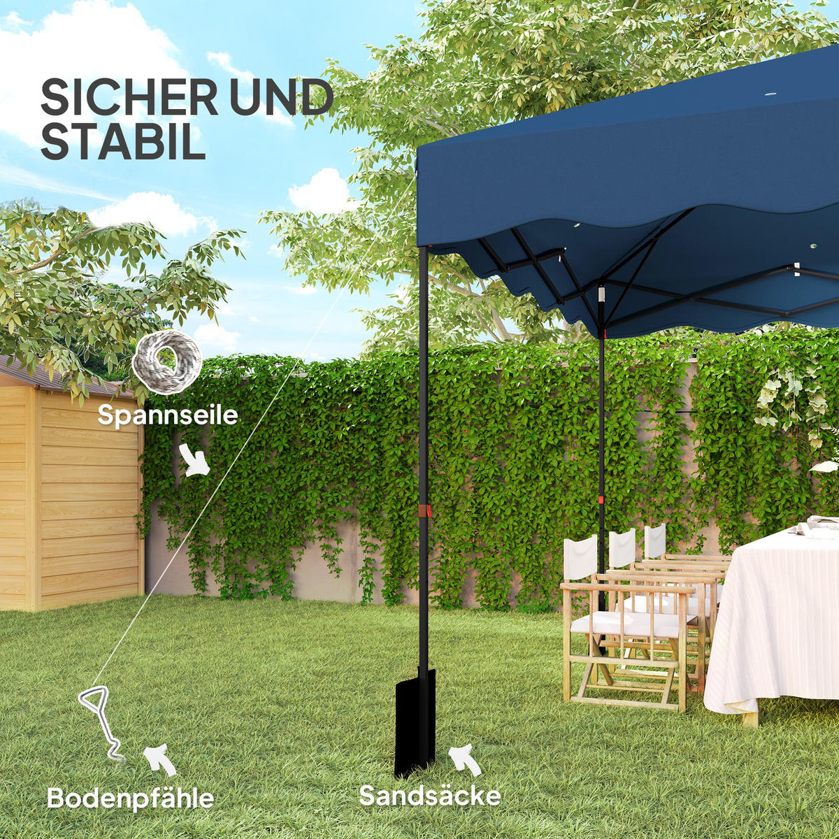 PAVILLON ca.3x 3m - Blau, Metall (297/287/297cm) - Outsunny