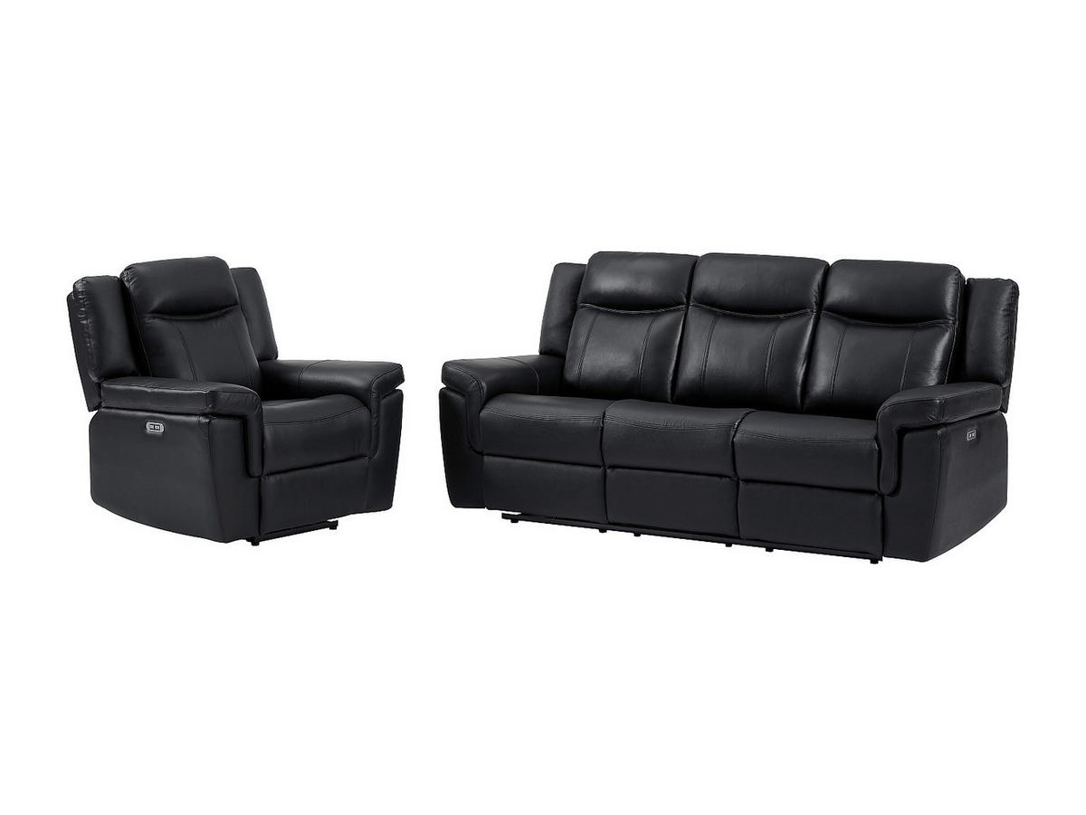 COUCHGARNITUR mit Sessel - 4 Personen - Leder - Schwarz KENNETH - Schwarz, Leder (97/98/93cm) - Vente-Unique