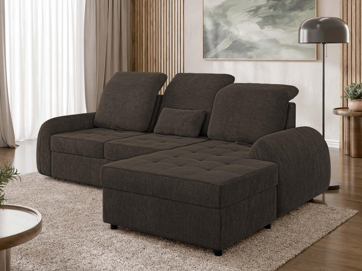 ECKSCHLAFSOFA Soreno, Seite: Rechts - Dunkelbraun/Schwarz, Holz/Kunststoff (176/255cm) - MIRJAN24