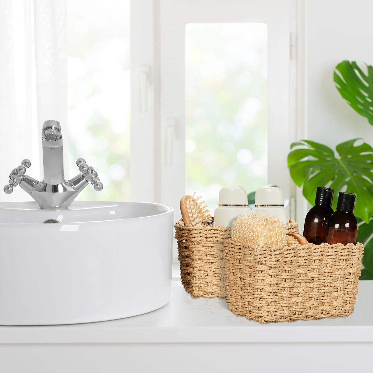 3-TLG.AUFBEWAHRUNGSKORB-SET - Hellbraun, Papier/Metall (22/29/14cm) - Relaxdays