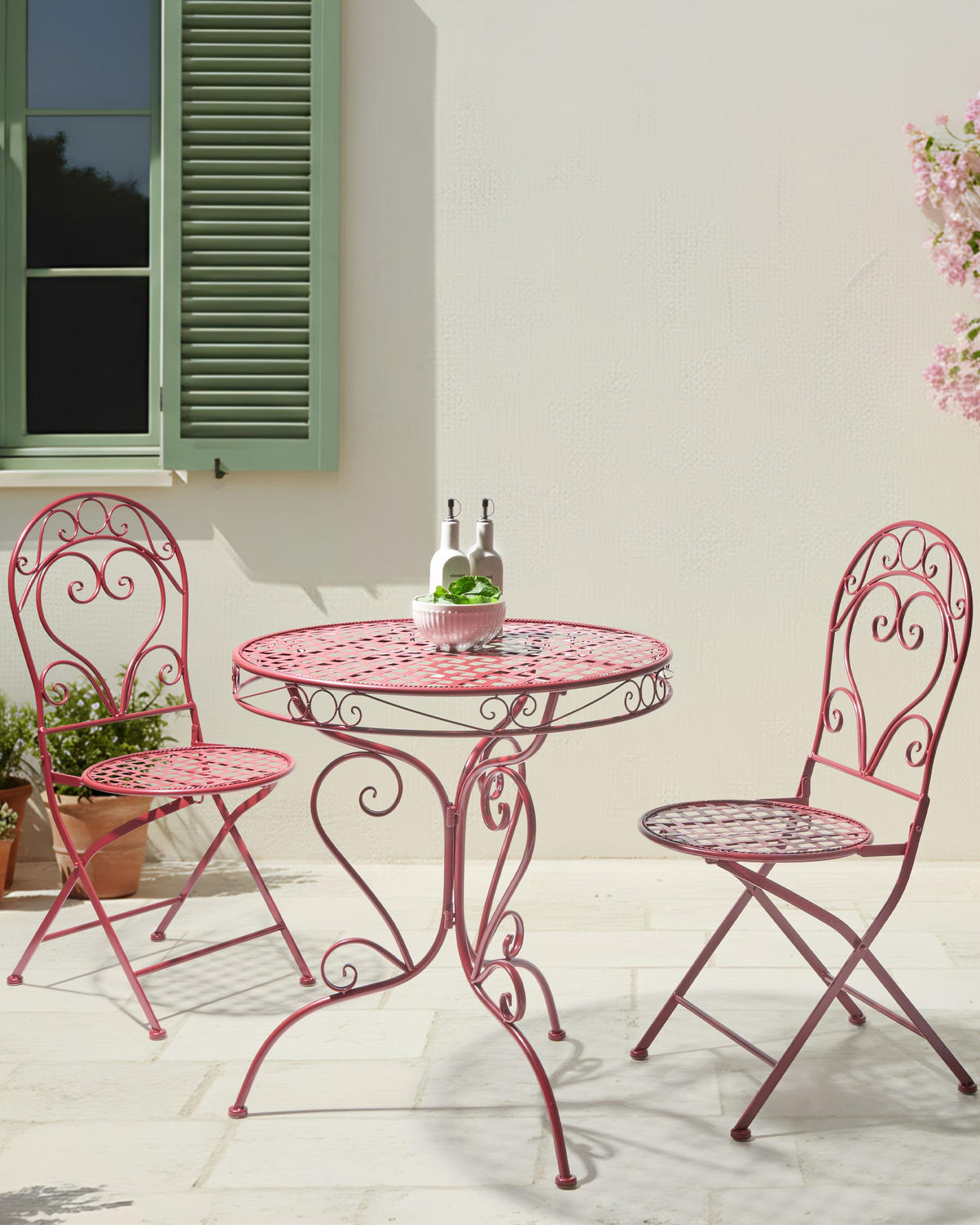 GARTENSTUHL 2er-Set Burgunderrot Albinia - Rot, Metall (42/94/55cm) - Beliani