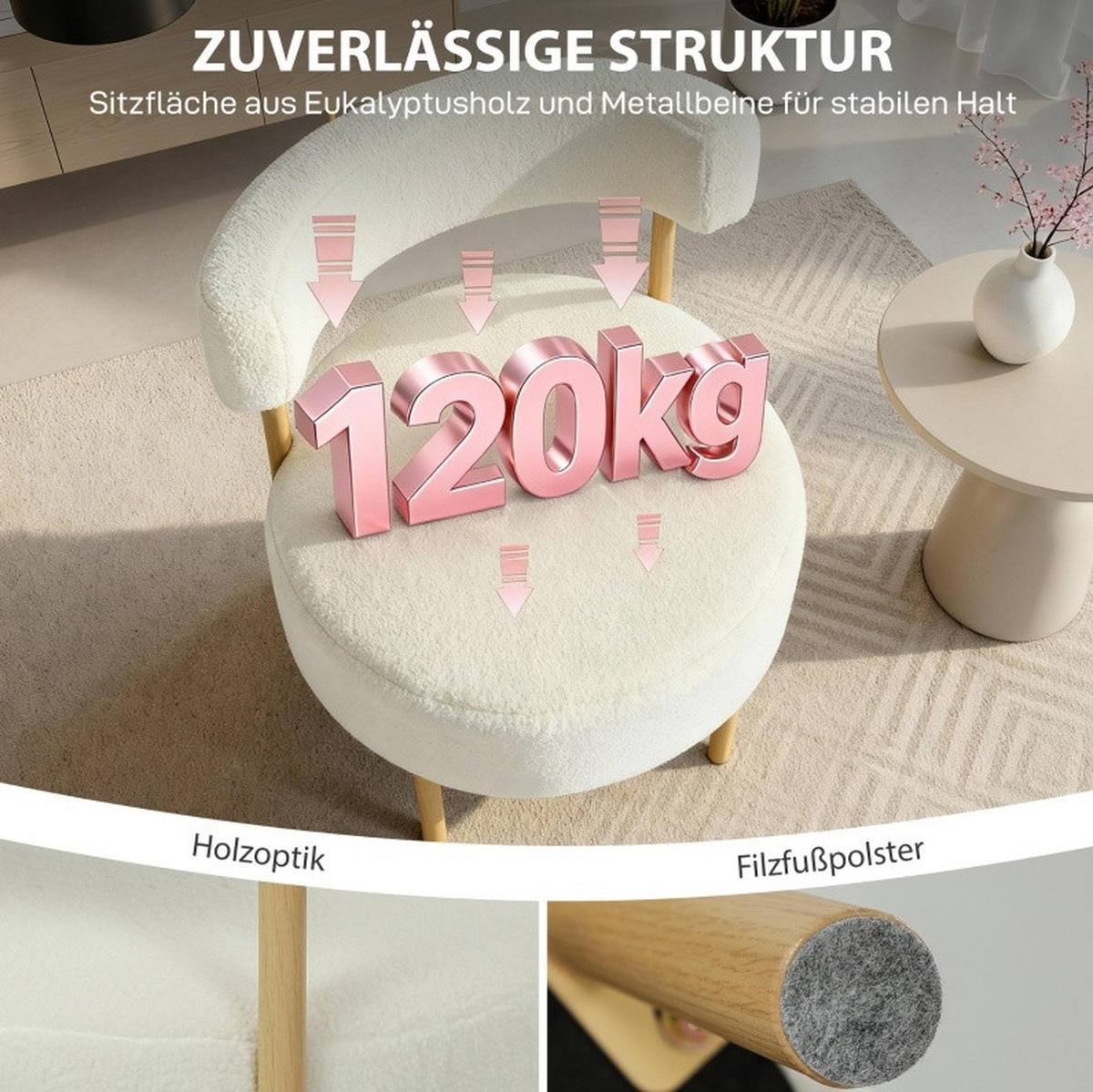 SESSEL 67/67/71 cm in Cremeweiß mit Sherpa-Fleece und Metallbeinen - Creme, Kunststoff (67/71/67cm) - BEAOK