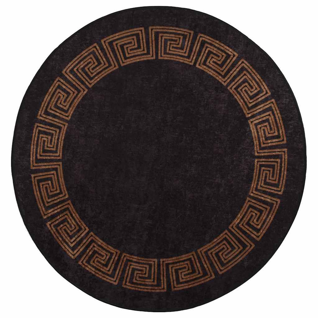 TEPPICH Waschbar Schwarz und Golden φ120 cm Rutschfest - Schwarz, Textil (120/120cm) - furnicato