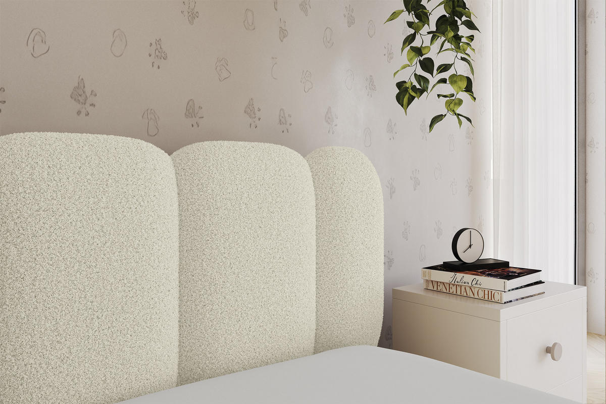 EINZELLBETT Jugendbett mit Bettkasten und Matratze H3/H4, Links - AVRY 80x200 Beige - Champagner, Holzwerkstoff/Textil (80/200cm) - ALTDECOR