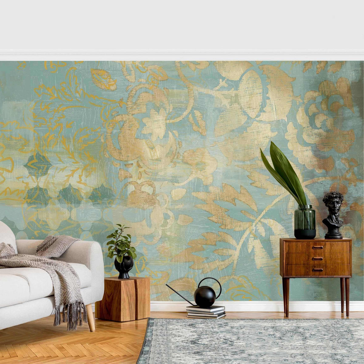 FOTOTAPETE Marokkanische Collage in Gold und Türkis II 336/225 cm - Goldfarben, Papier (336/225cm) - Bilderwelten