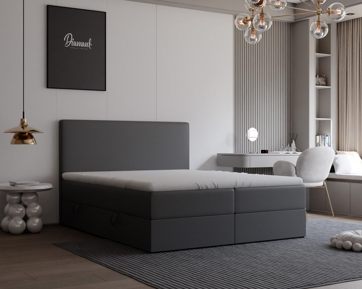 BOXBETT GIULIA 200/200 cm mit Matratze und Topper, Schwarz - Schwarz, Textil (200/200cm) - Idohome
