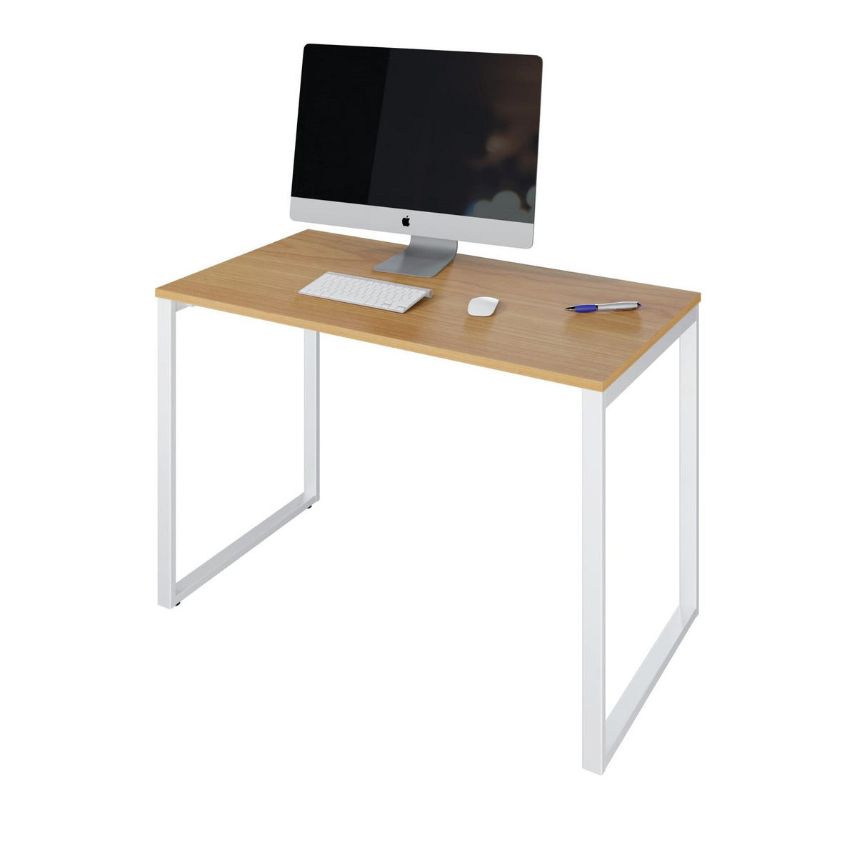 SCHREIBTISCH Fulda 110x60 cm – Weiß mit Kirsche Schoko Dekor - Braun, Holzwerkstoff (60/110/74cm) - Letti Moderni