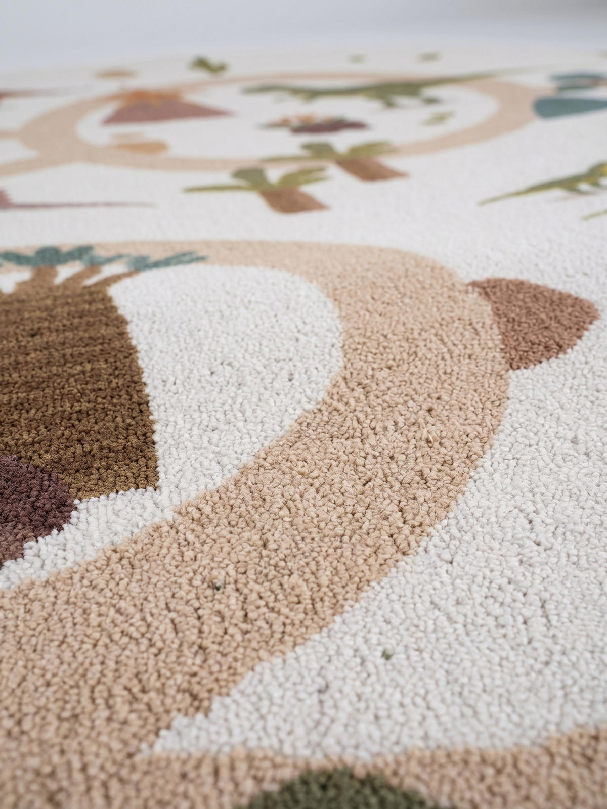 KINDERTEPPICH Kurzflor Dinosaurier-Landschaft Waschbar OEKO-TEX Spielteppich Jungen Mädchen Rund Creme 200x200 – TINO - Creme, Textil (200/200cm) - KADIMA DESIGN