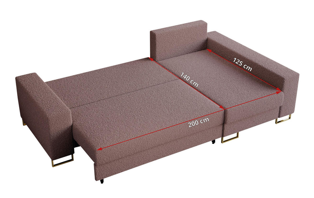 ECKSOFA Dorian Boucle Rosa - Goldfarben/Rosa, Textil/Metall (242/138cm) - MKS