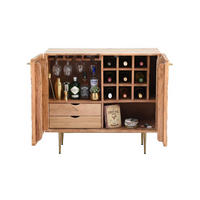 HAUSBAR MERTOLA, Akazie Massivholz, mit Holzstruktur, 90 x 45 x 78 cm - Goldfarben/Akaziefarben, Holz/Metall (90/78/45cm) - KADIMA DESIGN