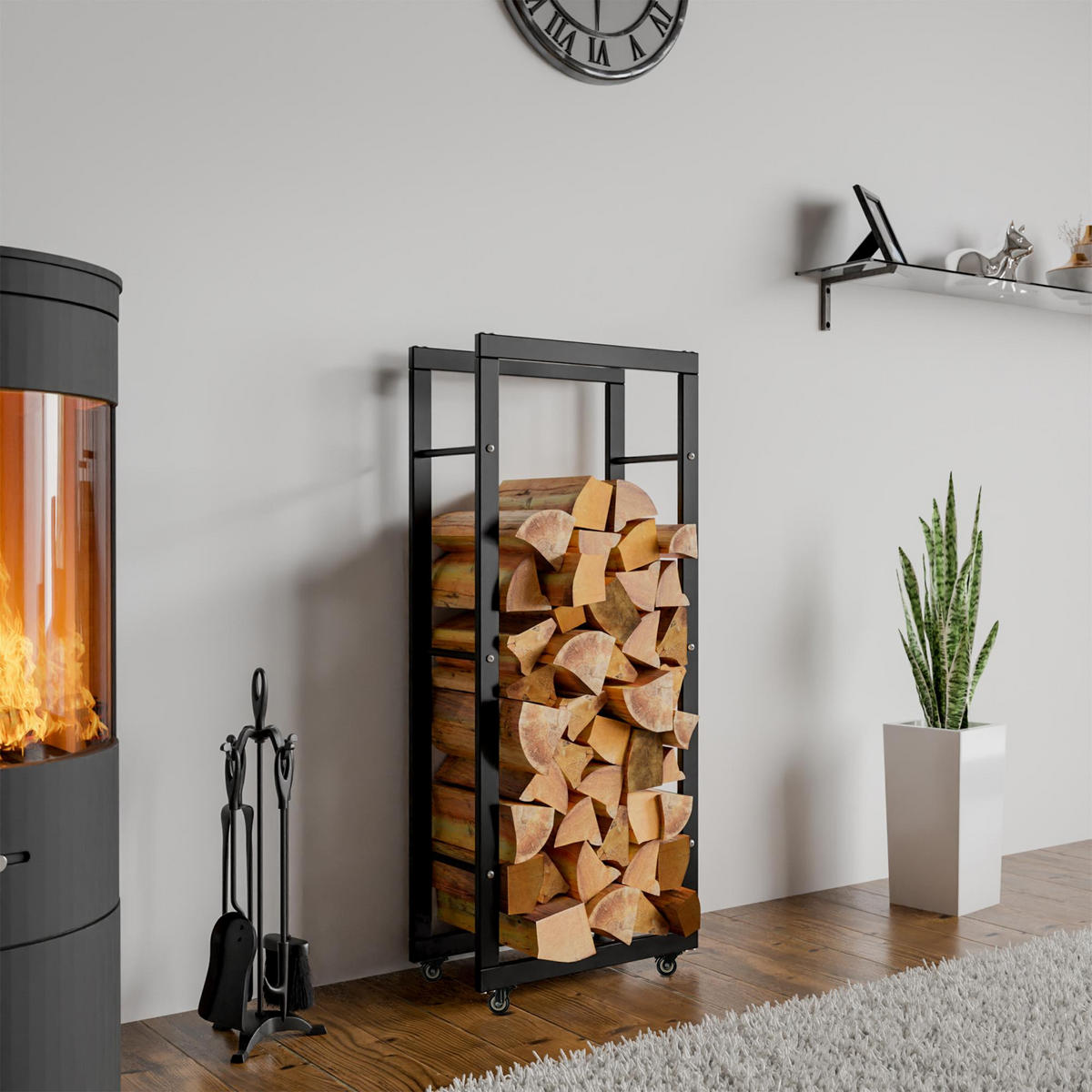 KAMINHOLZREGAL 40/25/125 cm Metall schwarz - Schwarz, Metall (40/125/25cm) - CLP