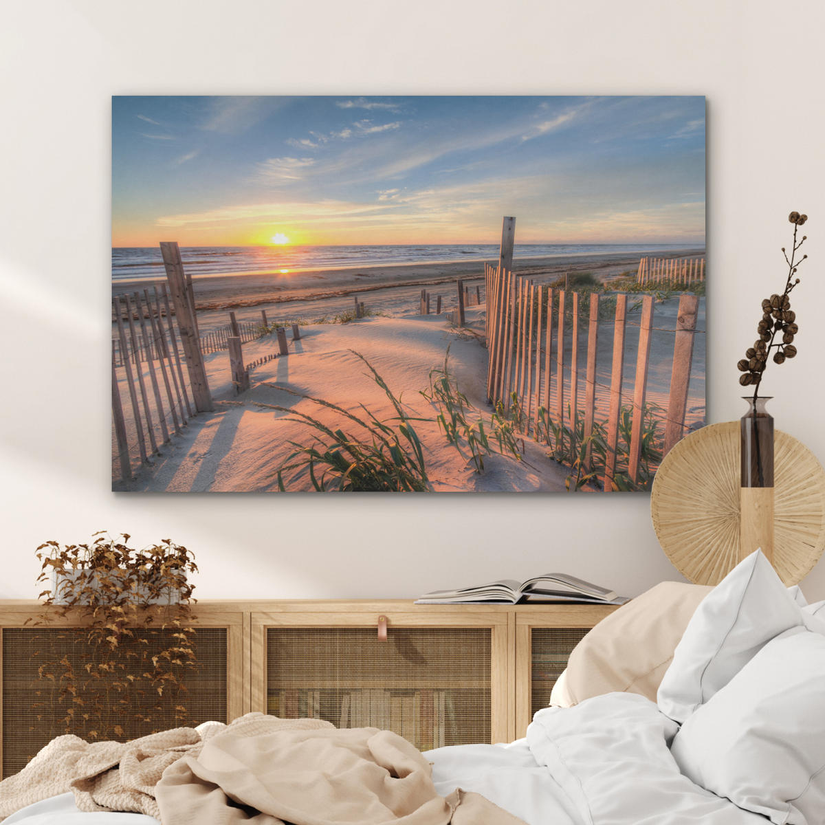AKUSTIKPANEEL Strand - Meer - Düne - Sonnenuntergang - Landschaft 100x70 cm - Beige, Textil (100/0.9/70cm) - MuchoWow
