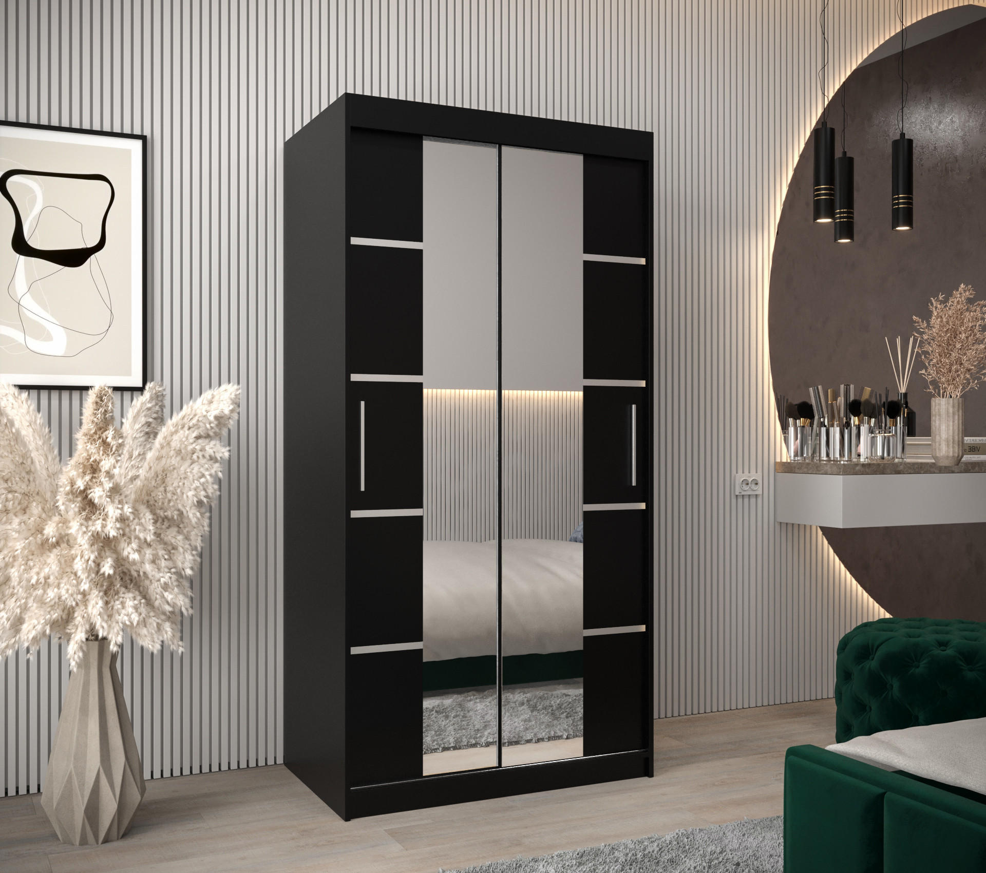 SCHWEBETÜRENSCHRANK 200/100/62 2-türig - Silberfarben/Schwarz, Holz/Kunststoff (100/200/62cm) - MÖBEL KRYSPOL
